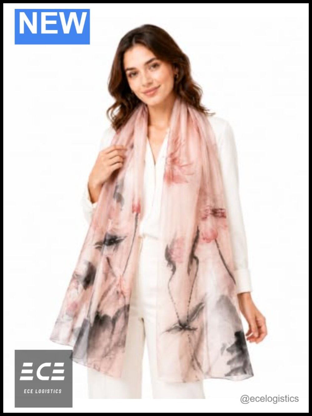 100% Mulberry Silk Chiffon Floral Long Scarf Shawl 71x26